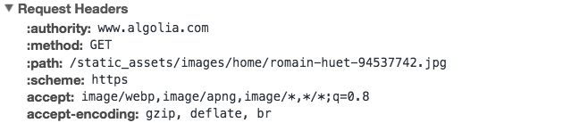 WebP request HTTP headers