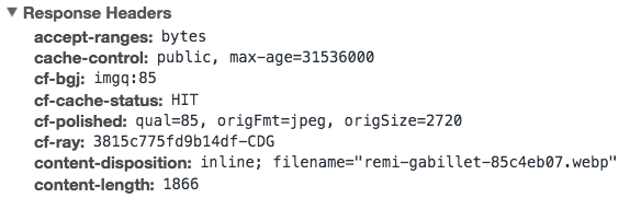 WebP request response headers